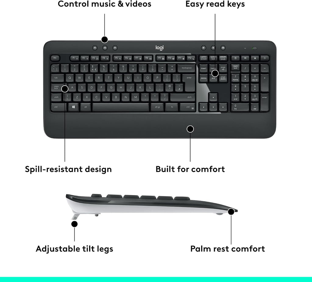 Logitech MK540 Advanced Wireless Keyboard and Mouse Combo for Windows