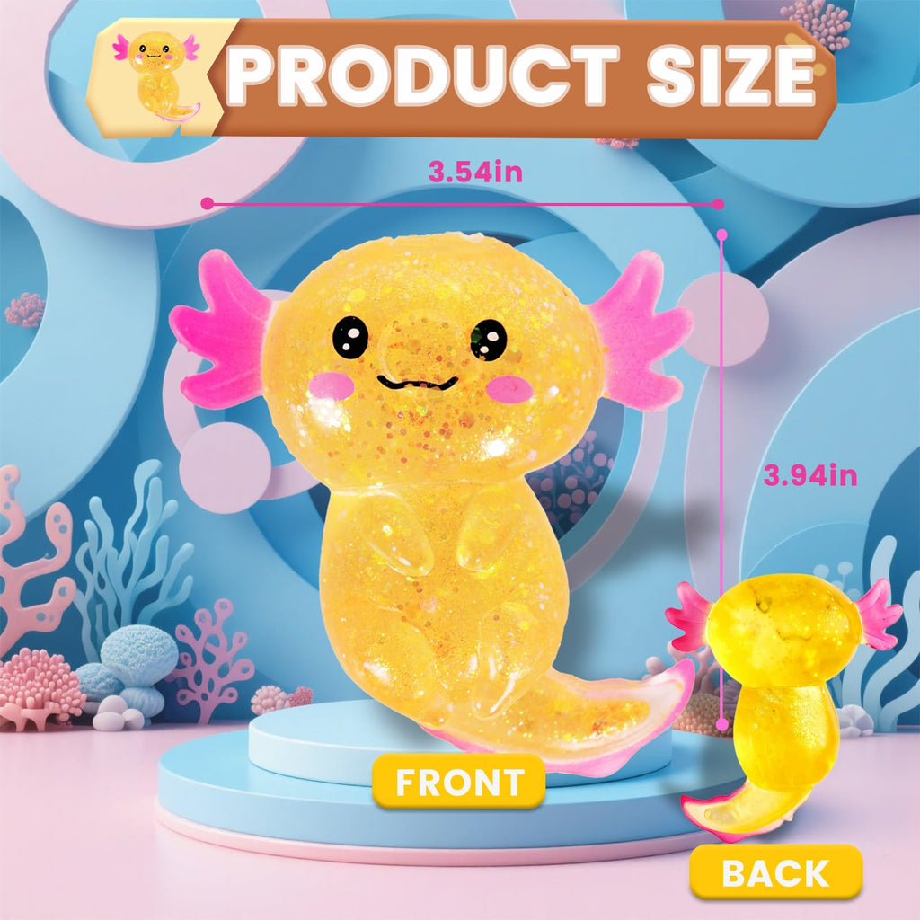 Axolotl Squishy Stress Relief Toy Glitter Fidget Toys Cute Malt Sugar Axolotl Toy Fidget Toys for Kids Youth Adult, Party Favors Anxiety Relief Squishy Toys(Blue)