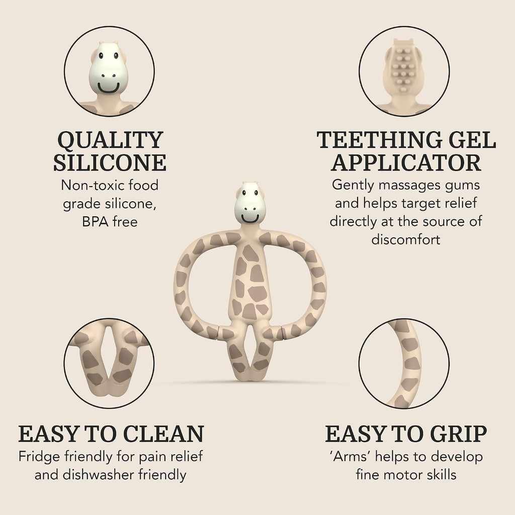 Matchstick Monkey, Antimicrobial Silicone Teether & Gel Applicator, Easy To Grip, BPA Free, 3 Months Old+, 11 cm, Gigi Giraffe, Pack of 1