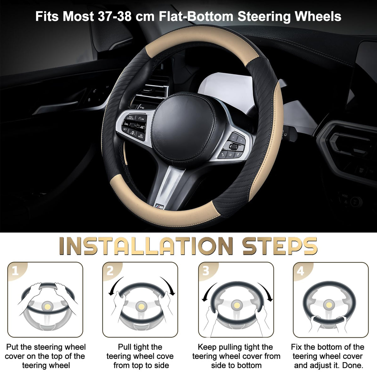 Universal Car Steering Wheel Cover Leather 37-38 cm Soft Microfiber - Gray