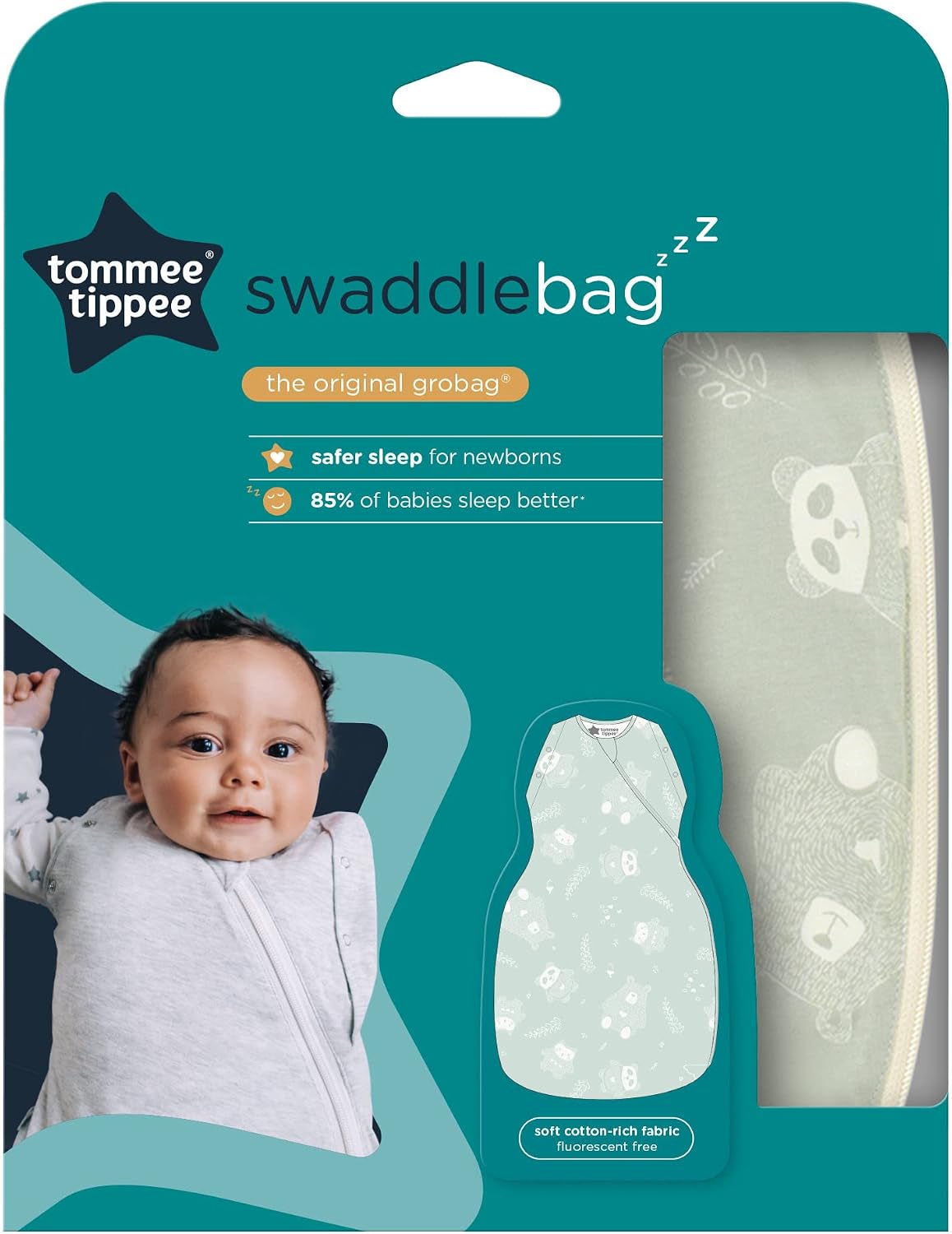 Tommee Tippee Baby Sleeping Bag for Newborns, The Original Grobag Swaddle Bag, Hip-Healthy Design, Soft Bamboo-Rich Fabric, 0-3m