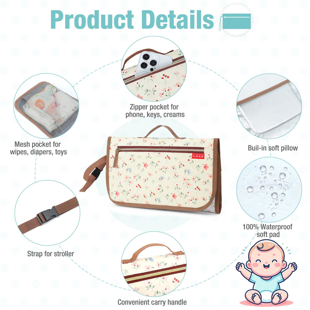 Lekebaby Portable Nappy Changing Mat Travel Baby Change Mat