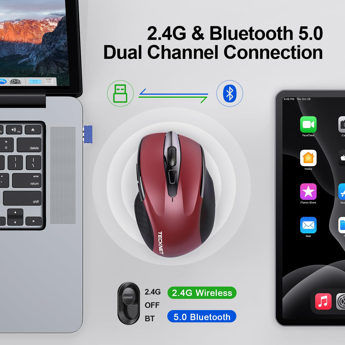 TECKNET Bluetooth Mouse, Wireless Mouse Rechargeable