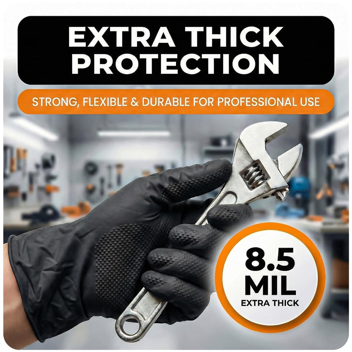 The Real Touch Nitrile Gloves, 50 Count, Heavy-Duty Disposable Mechanic Gloves, Diamond Textured, Latex & Powder-Free, Non-Slip, Extra Thick, Ideal for Automotive, Industrial Tasks (Black - 50, L)