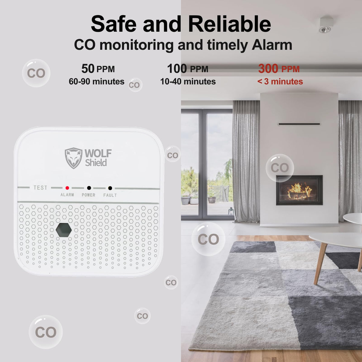 Carbon Monoxide Detector, 10-Year Sealed Battery, EN 50291-1:2018 Certified, 85dB Siren, CO Detector for Home, Caravan, Camping & Travel, Black