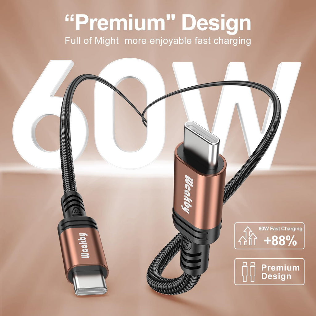 USB C to USB C Charger Cable 2M 3Pack, 60W Fast Charger Cable 2 Metre, Nylon Braided C to C Charging Cord Compatible with iPhone 18 17 16 Pro Max, Samsung Galaxy S26 S25, MacBook Air