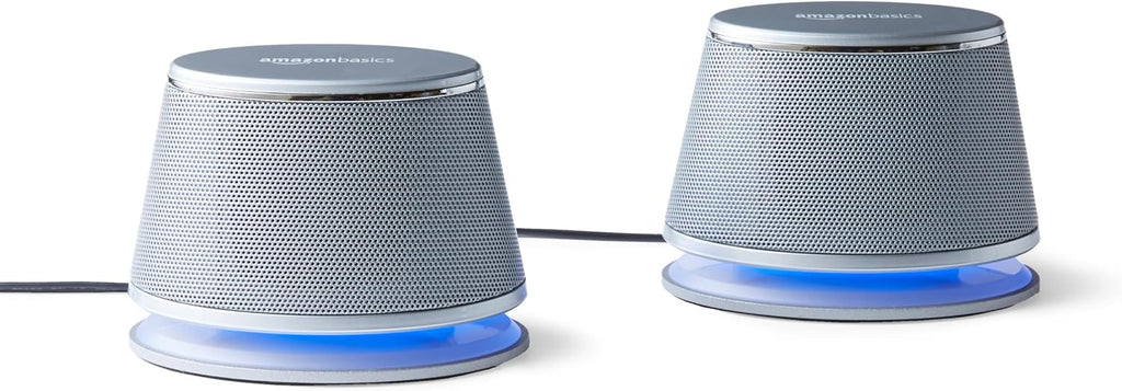 Amazon Basics PC Speakers for Desktop or Laptop, 3.5mm Aux, USB-Powered, Silver
