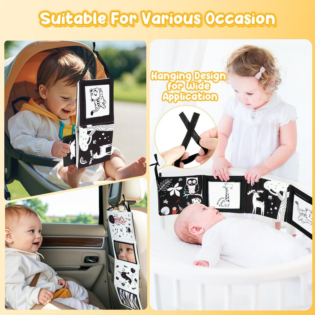 URMYWO Black and White Tummy Time High Contrast Newborn Toys 0-3 Months, Soft Baby Book, Visual Stimulation Montessori Sensory Infant Toys 0-6-12 Months, Shower Gift for Boys Girls