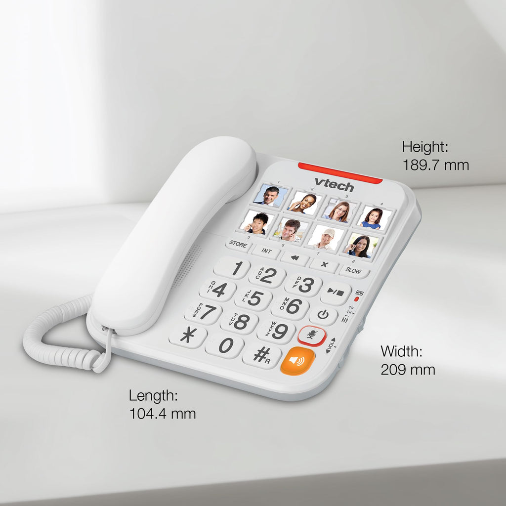 Vtech SA3100 Corded Senior Phone for Elderly with High-Contrast Large Buttons,Multilingual Talking Digits,Visual Ringer,Speed Dial,Speakerphone,No AC Power,Earpiece and Speakerphone Volume Control