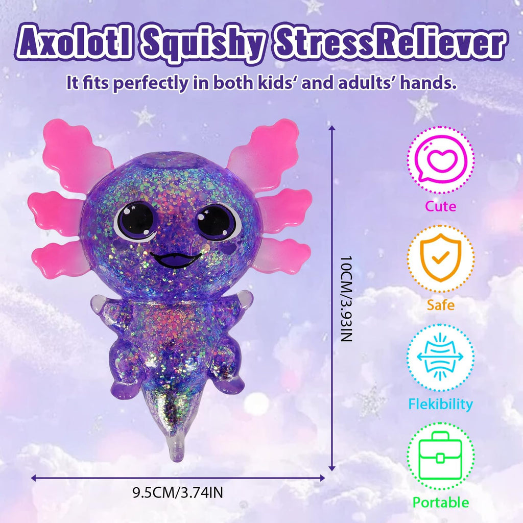Axolotl Squishy Stress Relief Toy Glitter Fidget Toys Cute Malt Sugar Axolotl Toy Fidget Toys for Kids Youth Adult, Party Favors Anxiety Relief Squishy Toys(Blue)