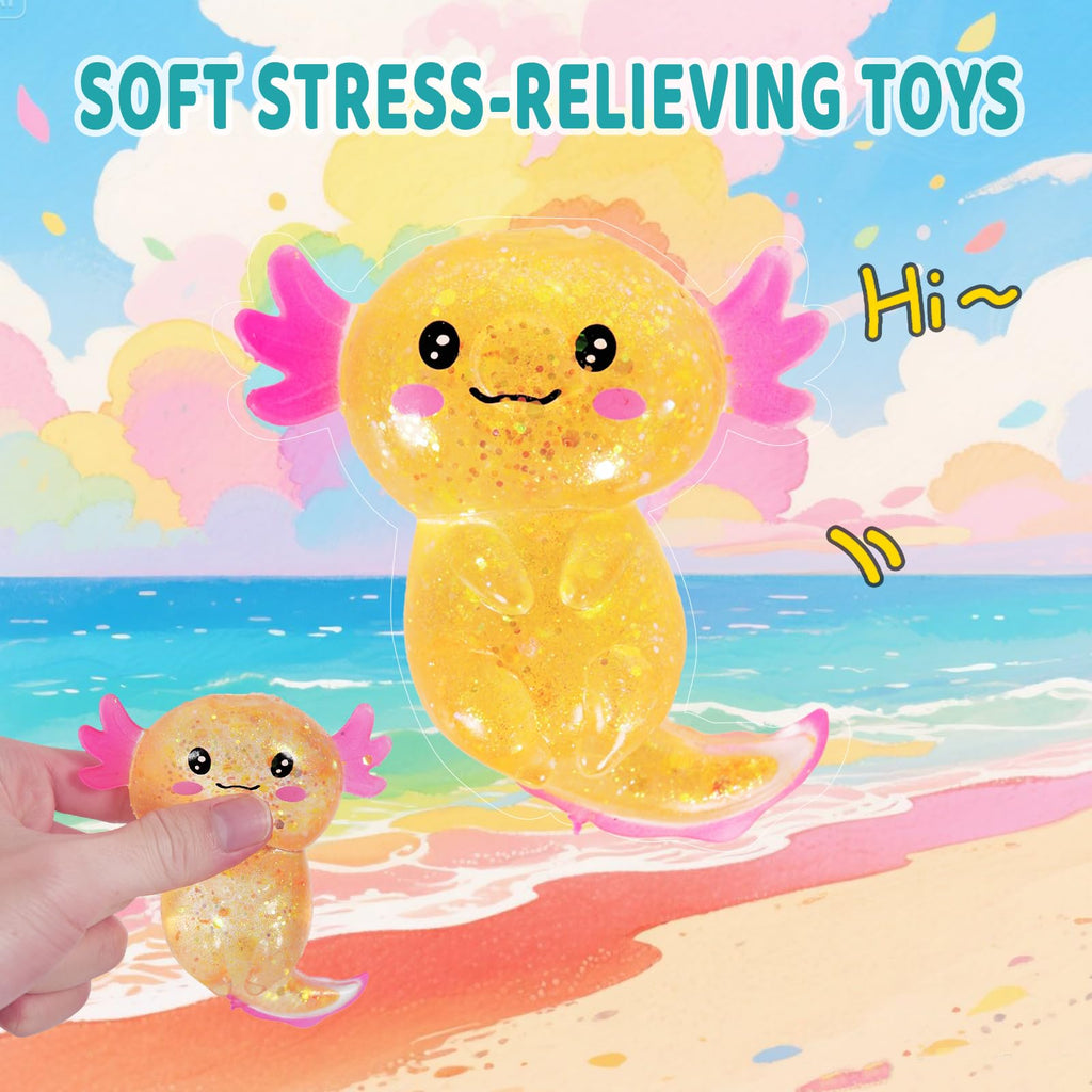 Axolotl Squishy Stress Relief Toy Glitter Fidget Toys Cute Malt Sugar Axolotl Toy Fidget Toys for Kids Youth Adult, Party Favors Anxiety Relief Squishy Toys(Blue)