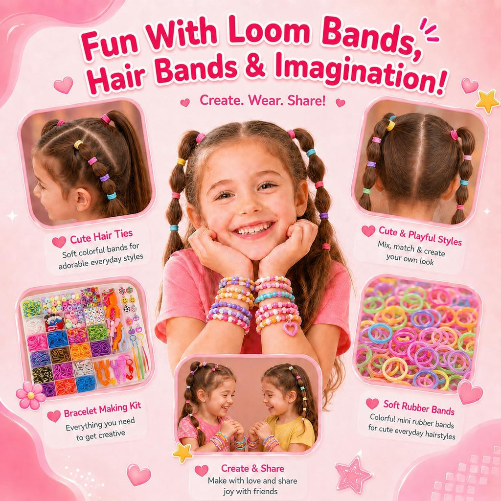 BIZEE 2700+ Loom Bands, Loom Band Kit for Boys and Girls with 32 Dazzling Colours, Baby Hair Bands for Ponytails, Loom Rubber Bands for DIY Bracelet Making with Accessories and Storage Box