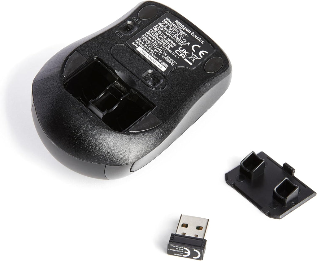Amazon Basics Wireless Mouse for Laptop, 2.4GHz with USB Nano Receiver – Black