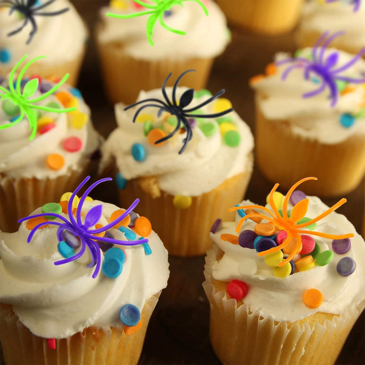 Boao 120 Pcs Halloween Spider Rings for Kids, Black, Purple, Orange, Green