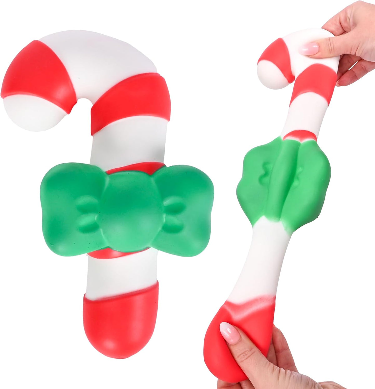 Toymendous Candy Cane Squish, Christmas Sensory Fidget Toy for Kids Ages 3+, Soft Squeezable Candy Cane Stress Relief Toy, Holiday Stocking Stuffer
