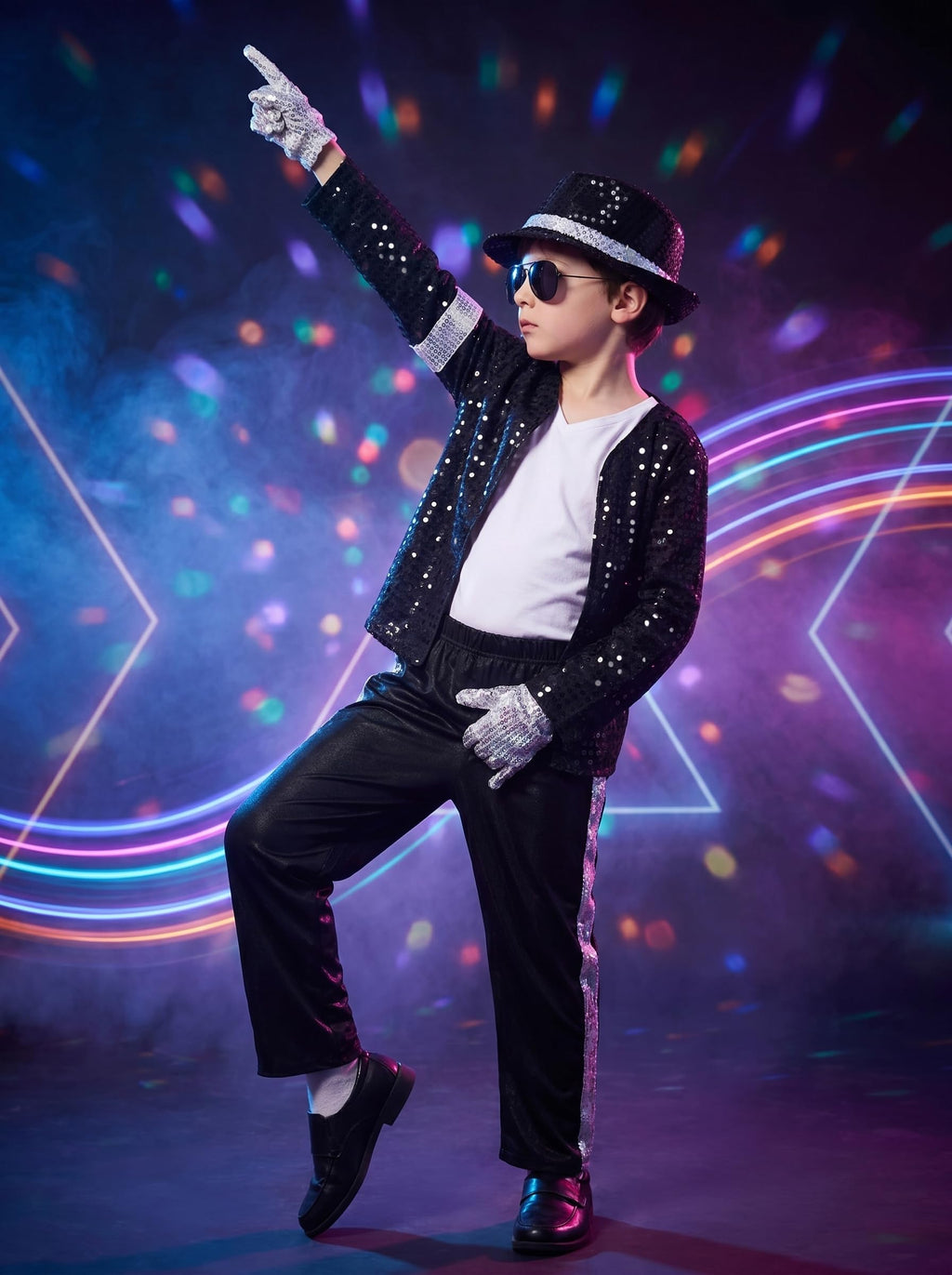 Kids Dance Star Costume for Boys 80s 90s Pop Stage Outfits for Halloween