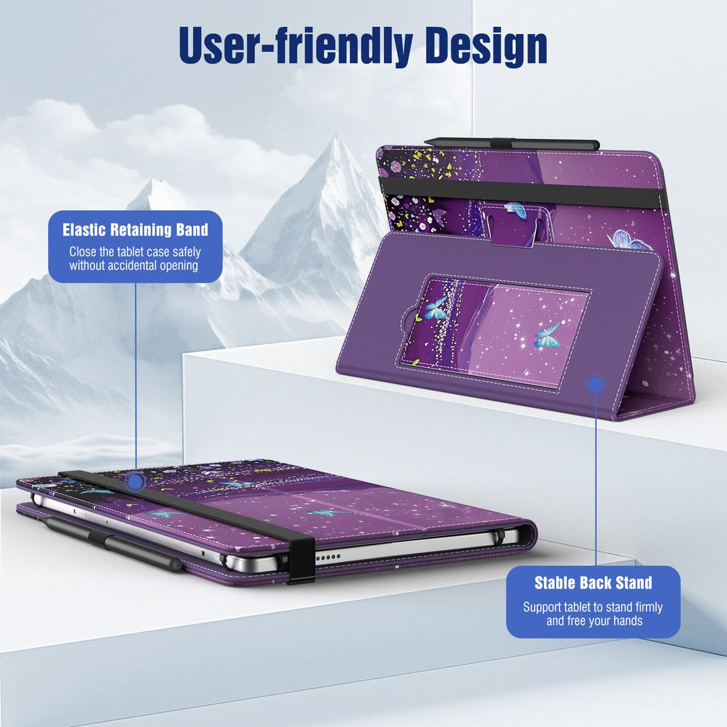 TiMOVO Universal Case for 10.1 Inch Android Tablet, Flowers on Purple
