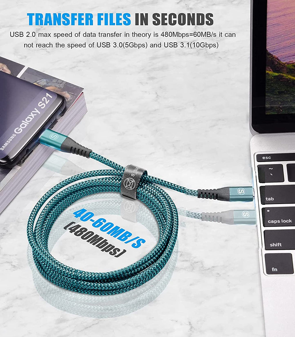 2-Pack 3m 60W USB C to USB C Charger Cable, PD Type C Super Fast Charging for iPhone 16 15 MacBook iPad Pro, Samsung Flip Fold 7 6 5 S25 S24 S23 Ultra, Steam Deck, Nintendo Switch etc