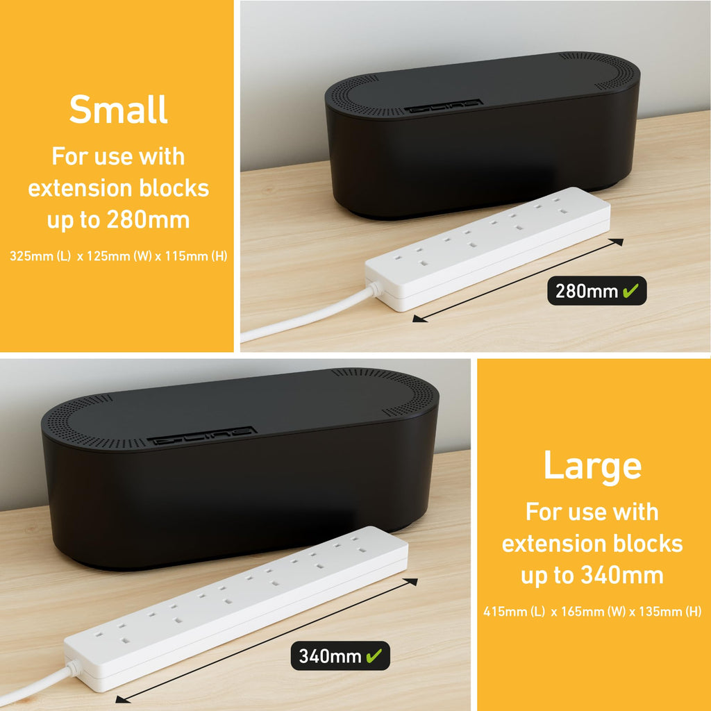 D-Line Cable Tidy Box, Hide Extension Blocks, Desk Cable Management, Organise TV Cables - 415mm (L) x 165mm (W) x 135mm (H) - Large, White