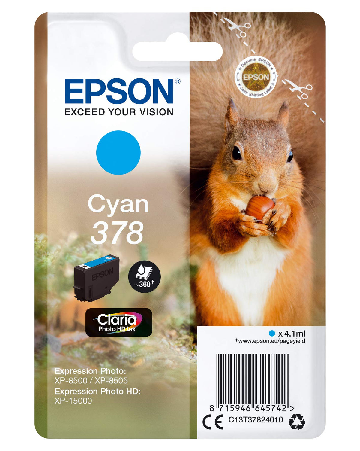 Epson 378 Black Squirrel Genuine, Claria Photo HD Ink Cartridge, Standard Capacity