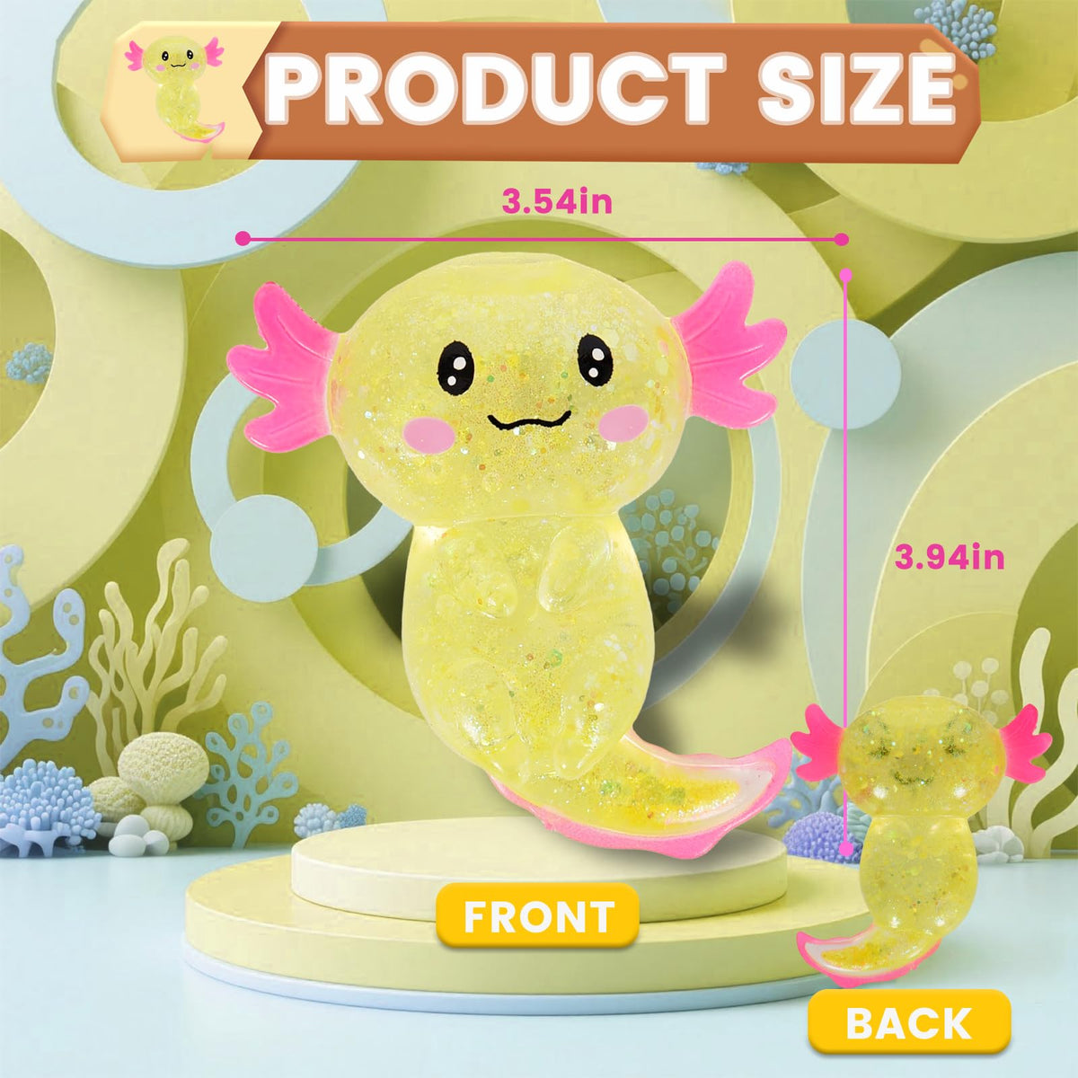 Axolotl Squishy Stress Relief Toy Glitter Fidget Toys Cute Malt Sugar Axolotl Toy Fidget Toys for Kids Youth Adult, Party Favors Anxiety Relief Squishy Toys(Blue)