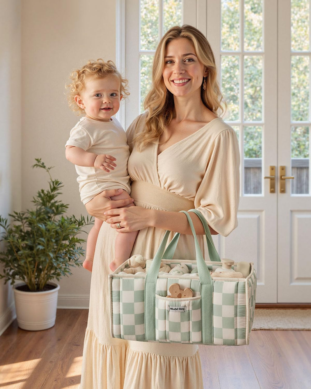 Blissful Diary Nappy Caddy Organiser, Baby Diaper Caddy for Nappy Station, Stylish Storage Basket for Newborn Essentials, Baby Shower Gifts for Girl or Boy, Sage Green