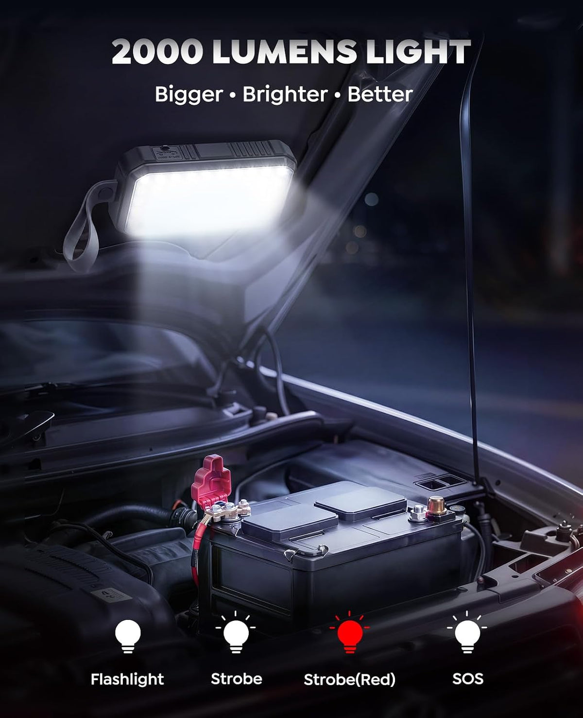 TREKURE 6000A Jump Starter Power Pack, 12V Car Battery Booster Jump Starter for up 9L Gas/6.5L Diesel Engine, Car Jump Starter with Magnetic LED Light, Car Jump Starter Power Bank with Jump Leads