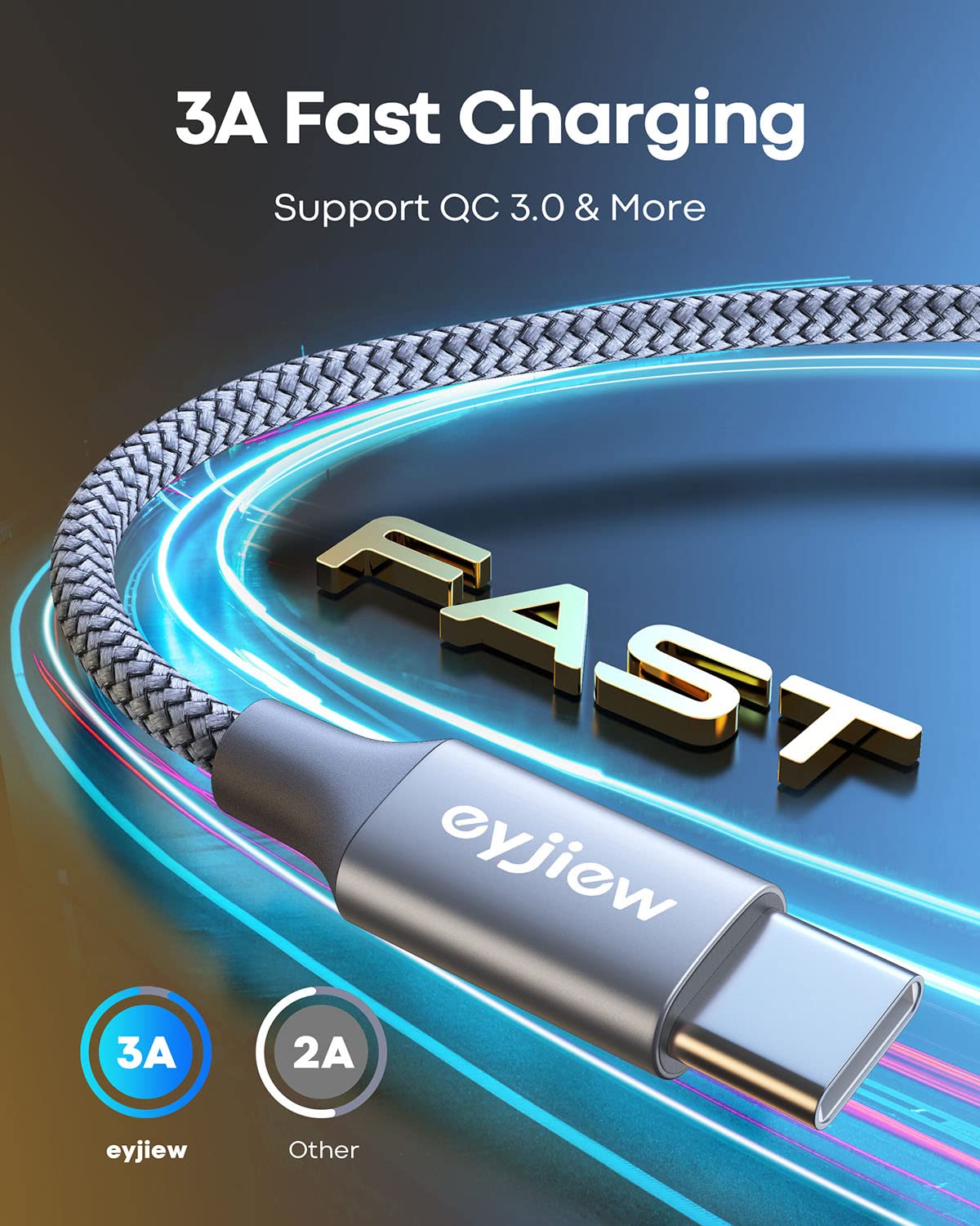 Short USB C Charger Cable 0.5m 2Pack, USB to USB C Car Charger Cable