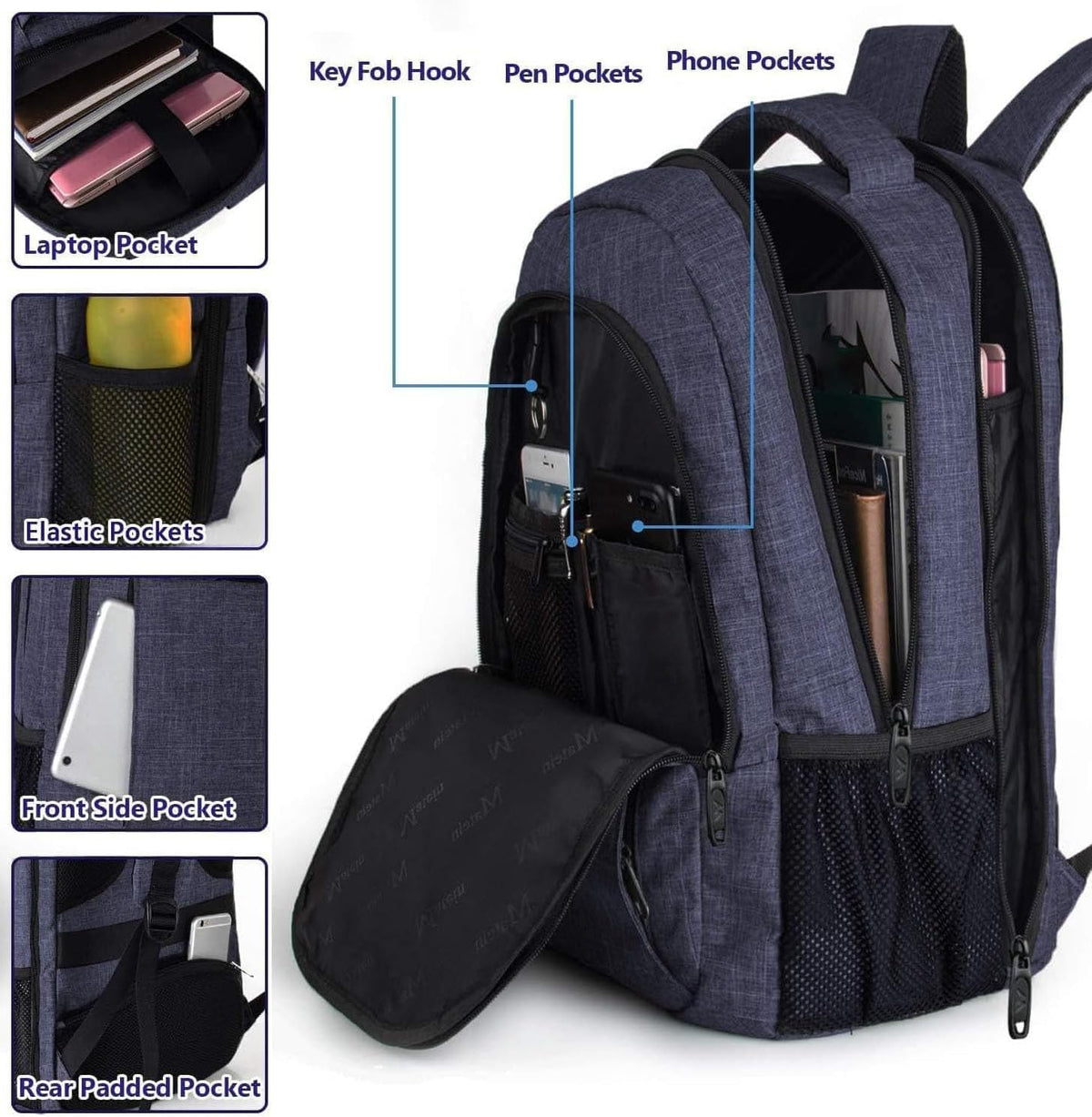 MATEIN Travel Laptop Backpack, Work Bag Lightweight Laptop Bag, Black Blue