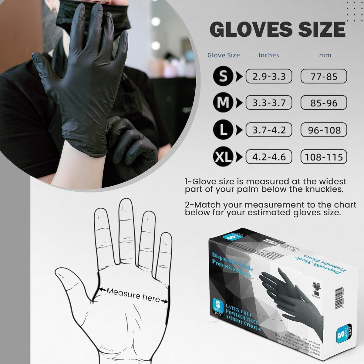 The Real Touch Black Nitrile Multi-Purpose Disposable Gloves, Powder Free, Disposable, Extra Strong - Box of 100 (Black, Large)