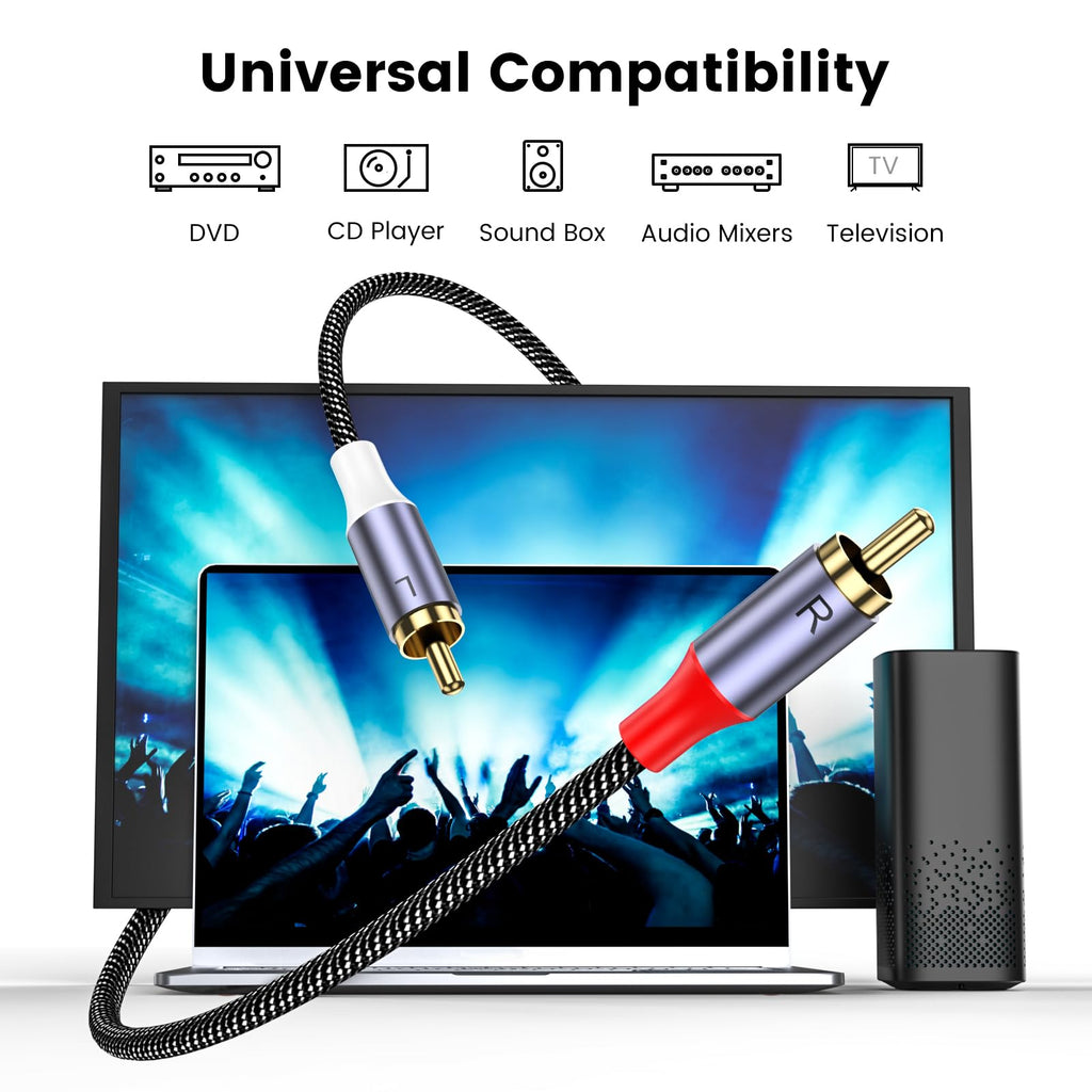 MOSWAG 2RCA Male to 2RCA Male Phono Cable 1m, 2 RCA Audio Cable Phono Lead