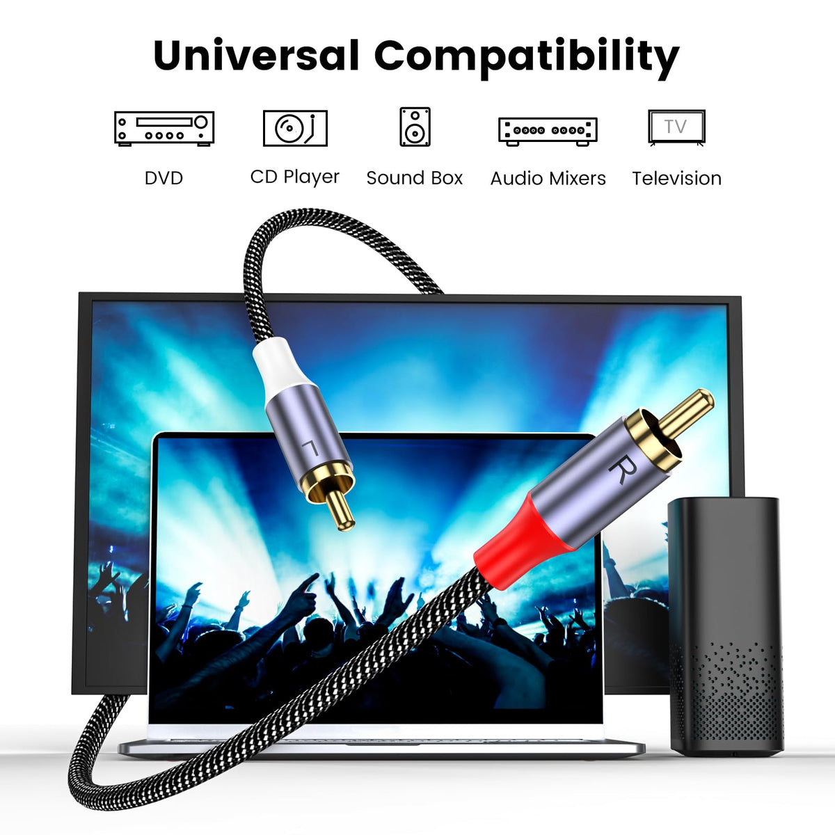 MOSWAG 2RCA Male to 2RCA Male Phono Cable 1m, 2 RCA Audio Cable Phono Lead