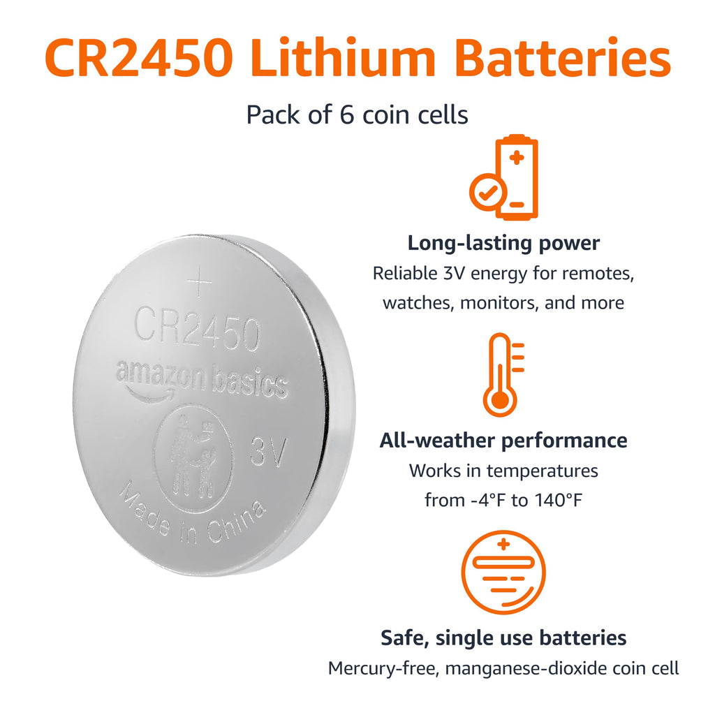 Amazon Basics 6-Pack CR2032 Lithium Coin Cell Battery, 3 Volt, Long Lasting Power, Mercury-Free