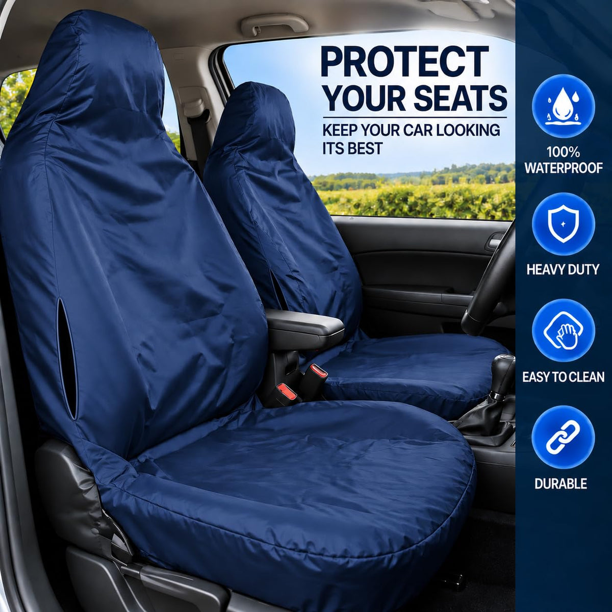 BLKWPSPFP920 Heavy Duty Black Waterproof Car Seat Covers/Protectors - 2 x Fronts