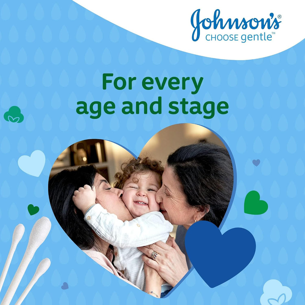 Johnson's Baby Cotton Buds (1 x Pack of 200) Soft & Gentle Ear Buds for Delicate Skin, Made of 100% Pure Cotton and Paper Sticks, Plastic-Free to Clean Around Eyes and Outer Areas