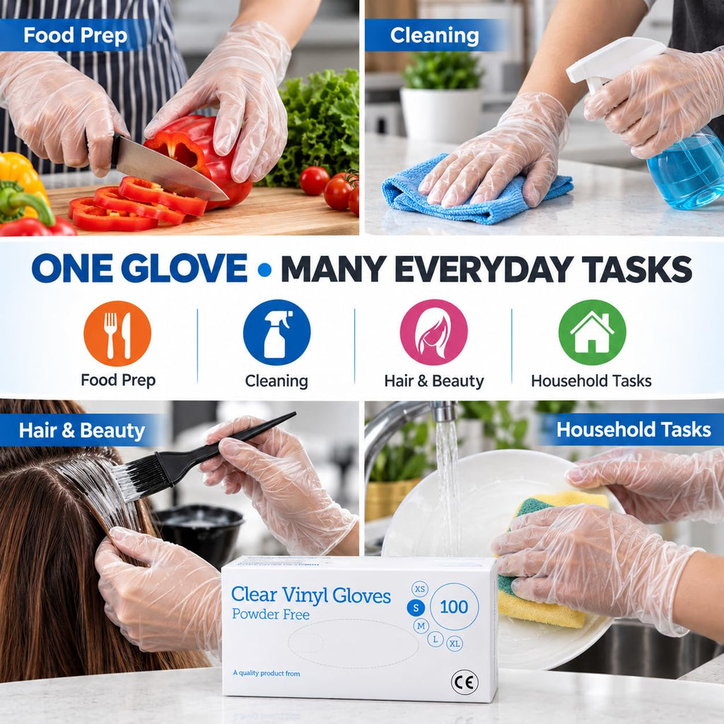1ABOVE 100 Clear Vinyl Disposable Gloves Small, Powder-Free Latex-Free Ambidextrous Gloves for Food Handling Except Fatty Foods, Cleaning, Hairdressing, Beauty & Everyday Tasks