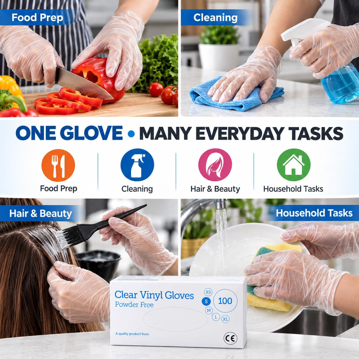 1ABOVE 100 Clear Vinyl Disposable Gloves Small, Powder-Free Latex-Free Ambidextrous Gloves for Food Handling Except Fatty Foods, Cleaning, Hairdressing, Beauty & Everyday Tasks