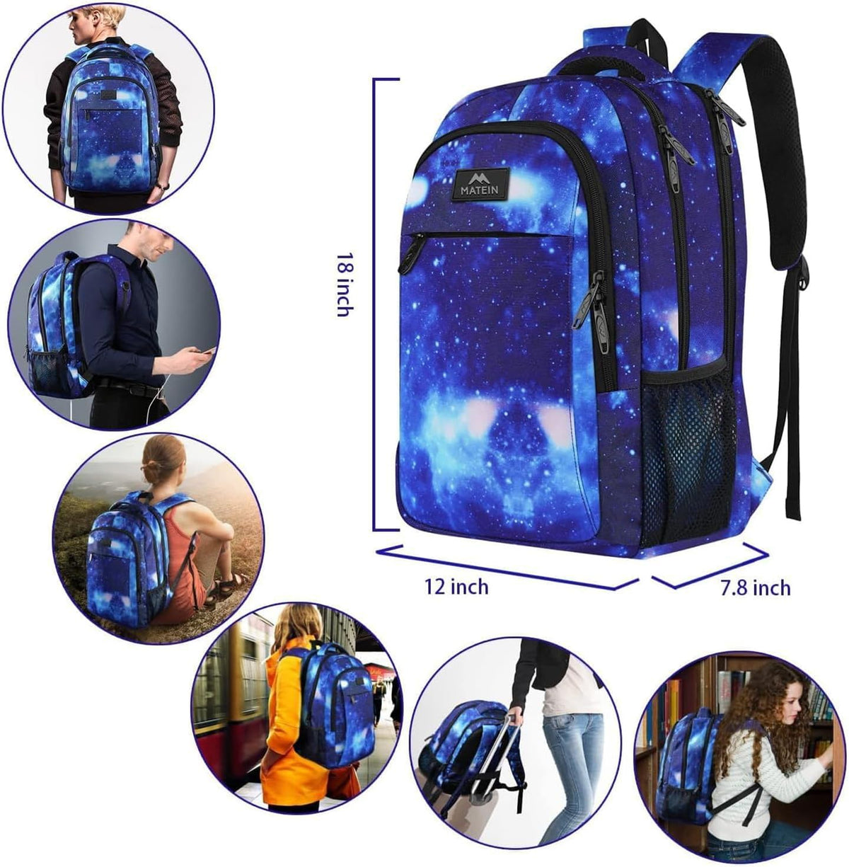 MATEIN Travel Laptop Backpack, Work Bag Lightweight Laptop Bag, Black Blue