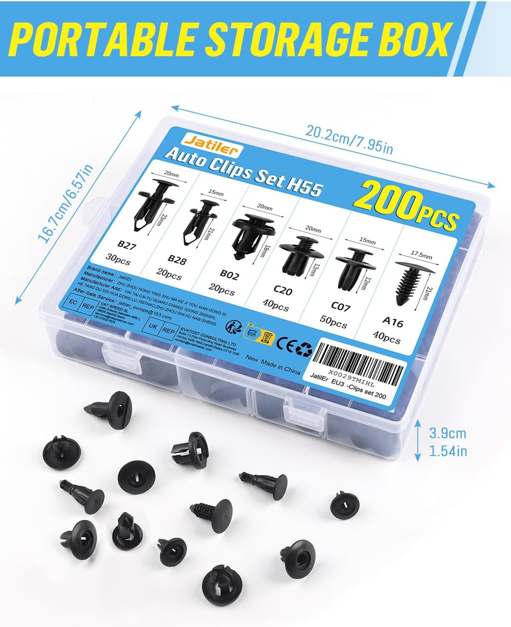 JatilEr 200 Pcs Car Body Trim Clips, H55 Car Panel Clips 6 Sizes