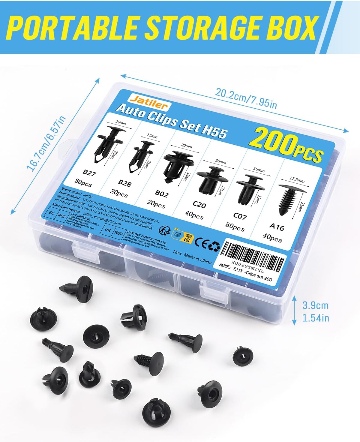JatilEr 200 Pcs Car Body Trim Clips, H55 Car Panel Clips 6 Sizes