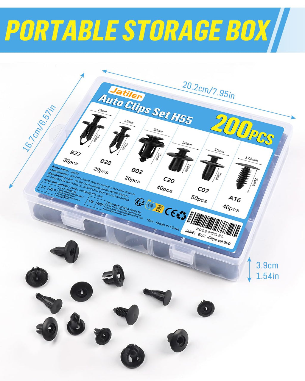 JatilEr 200 Pcs Car Body Trim Clips, H55 Car Panel Clips 6 Sizes