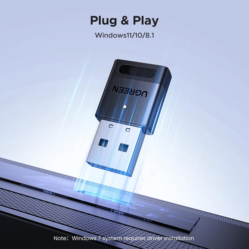 UGREEN Bluetooth 5.3 USB Adapter 328ft/100M Range for PC, Rotatable Antenna