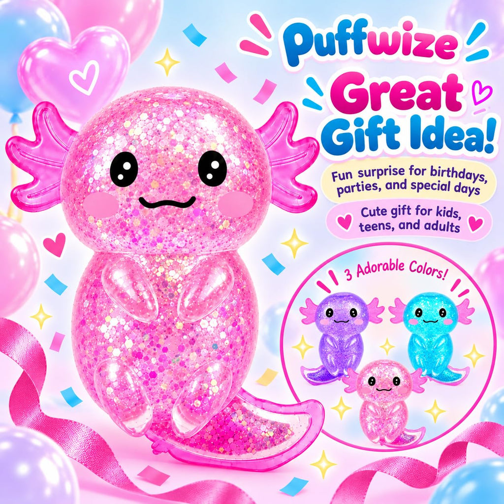 Axolotl Squishy Stress Relief Toy Glitter Fidget Toys Cute Malt Sugar Axolotl Toy Fidget Toys for Kids Youth Adult, Party Favors Anxiety Relief Squishy Toys(Blue)