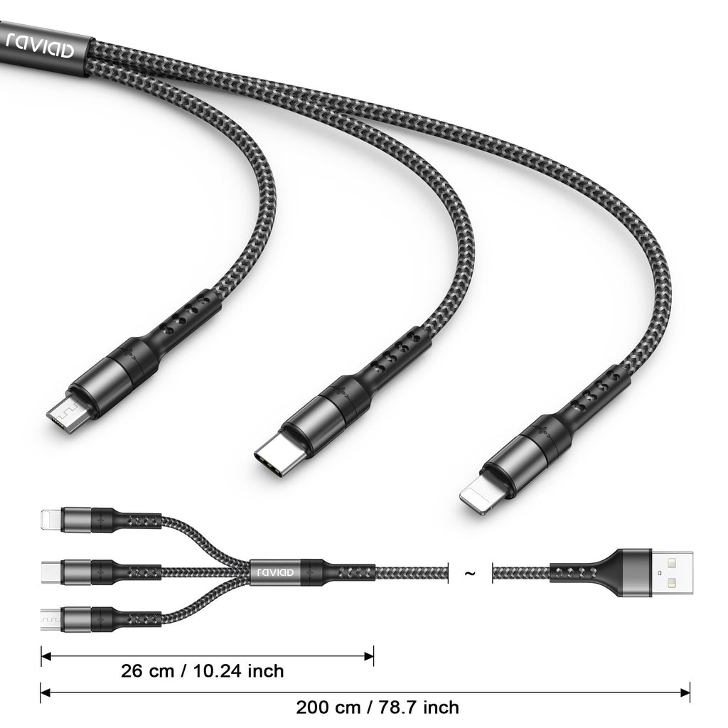 RAVIAD Multi Charger Cable, 3 in 1 Charger Cable 3A USB Fast Charging Cord