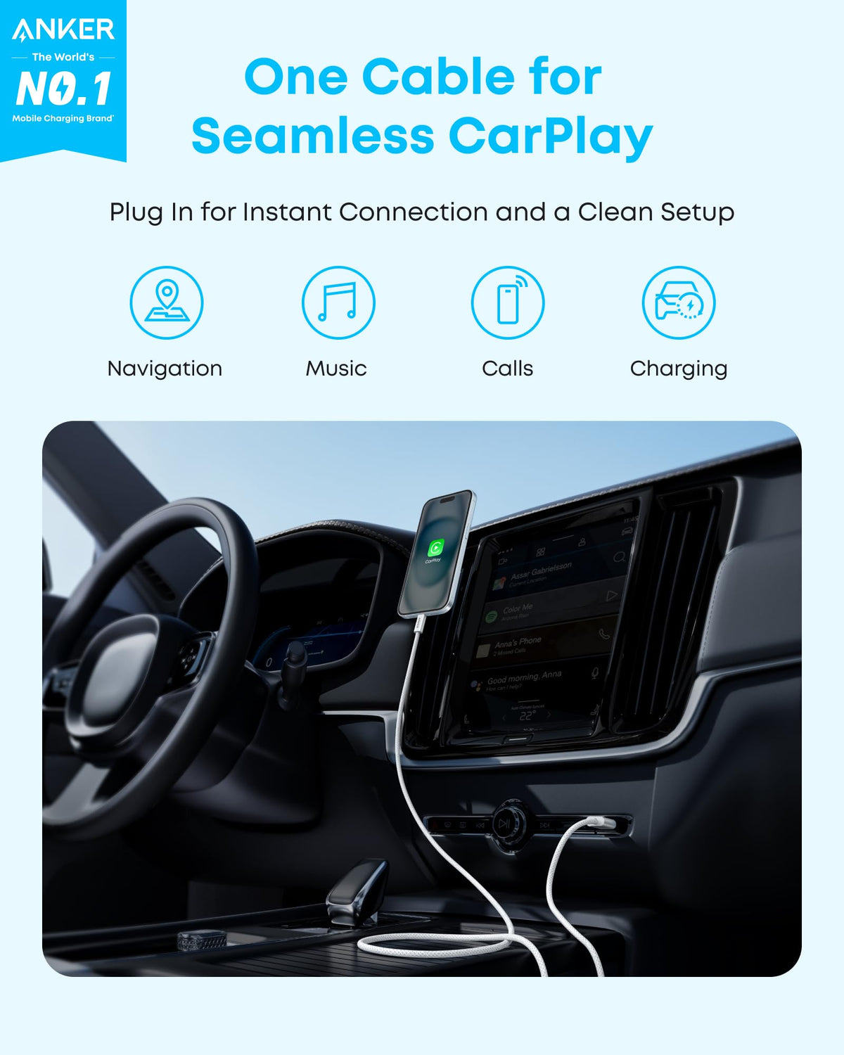 Anker Zolo USB-A to USB-C Charger Cable, 1 m Durable Braided Type-C Fast Charging Cable with Slim Connector, Seamless CarPlay, For iPhone 17/16/15, iPad Pro, Samsung Galaxy, More(Black)