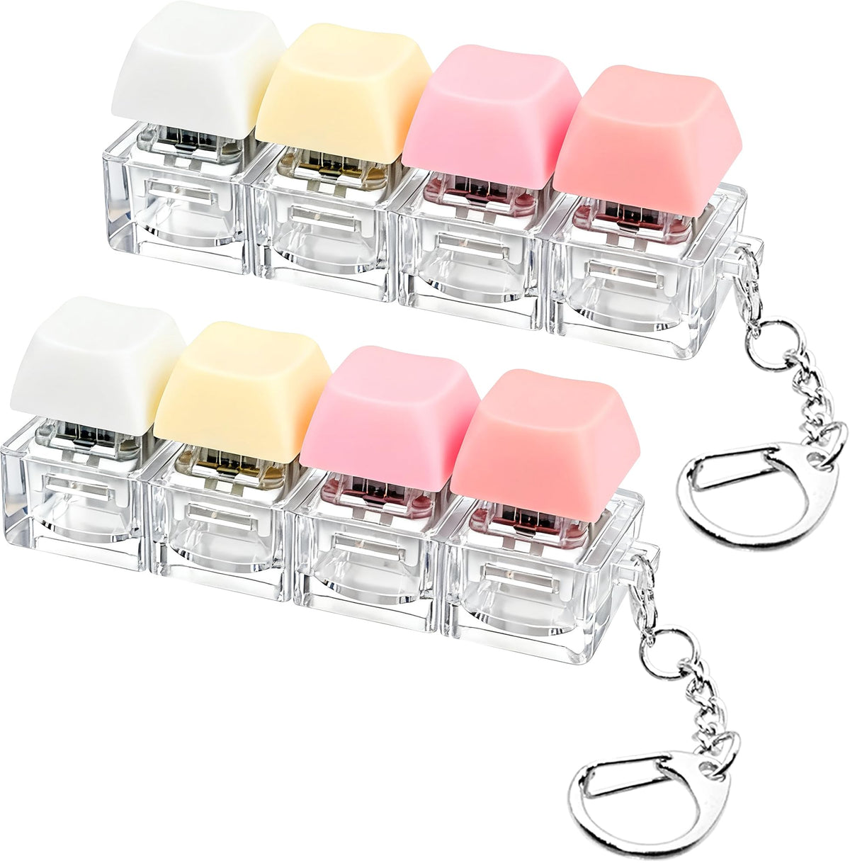 2 PCS Keyboard Fidget Toy, Keyboard Fidget Keychain 4-in-1 Keyboard Decompression Button Finger Clicker Toys (Pink Yellow White Green, General)