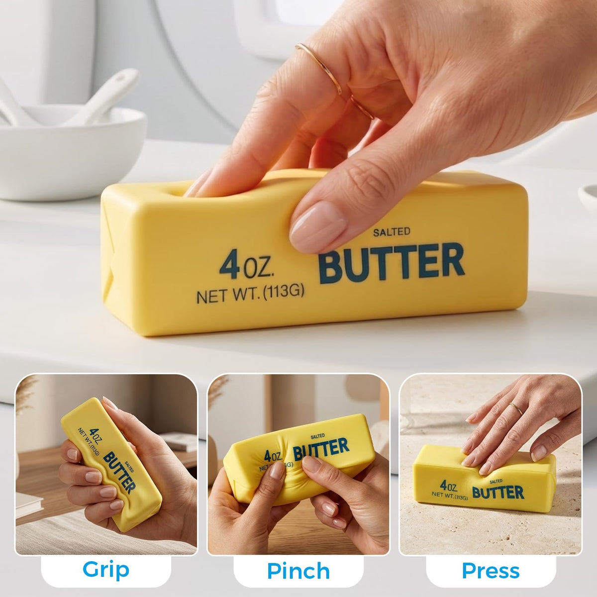 Butter Squishy, Soft Slow Rising Squeeze Toys, Butter Stick Toys (Golden)