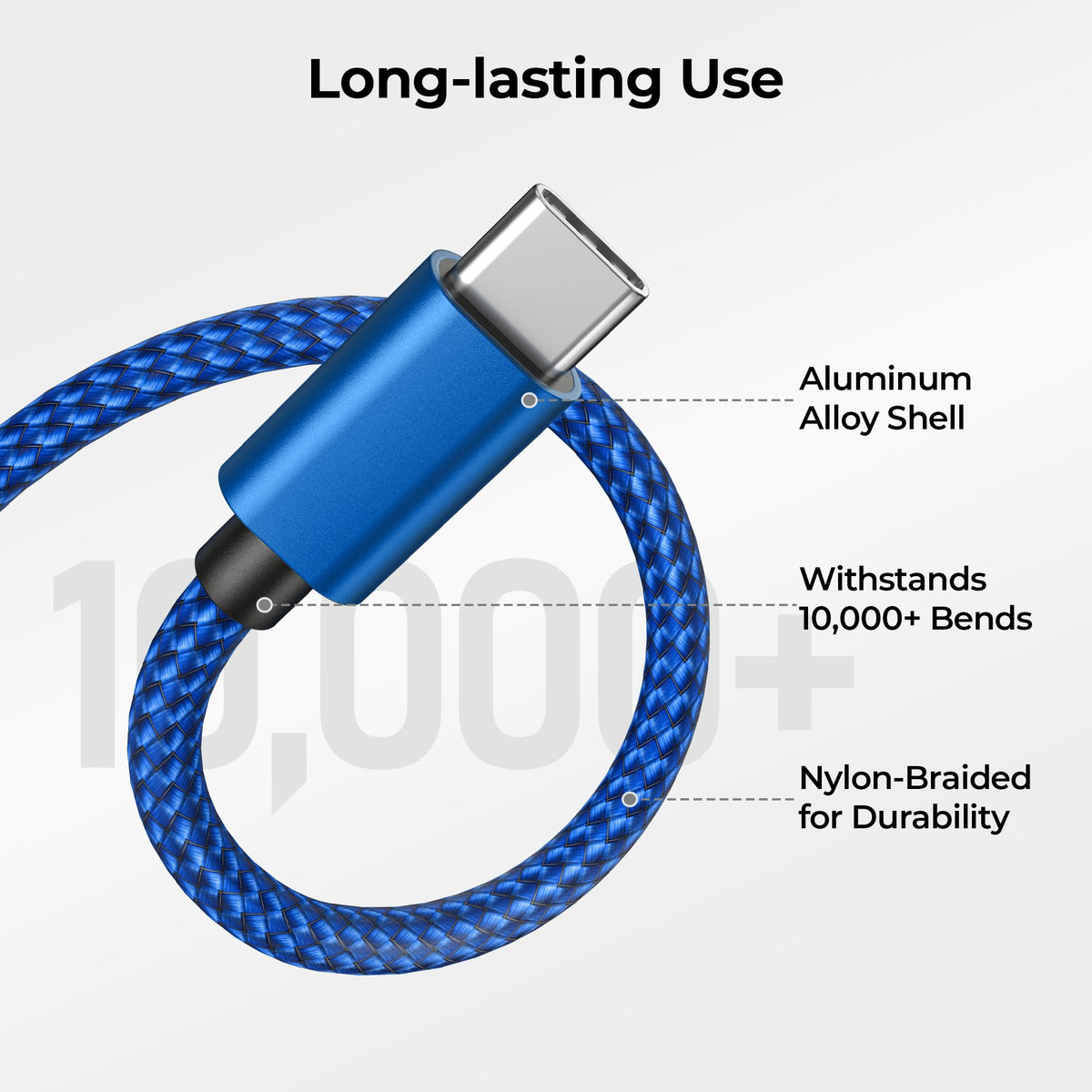 BASESAILOR USB A to USB C Charger Cable 3Pack 0.5/1/2M Black