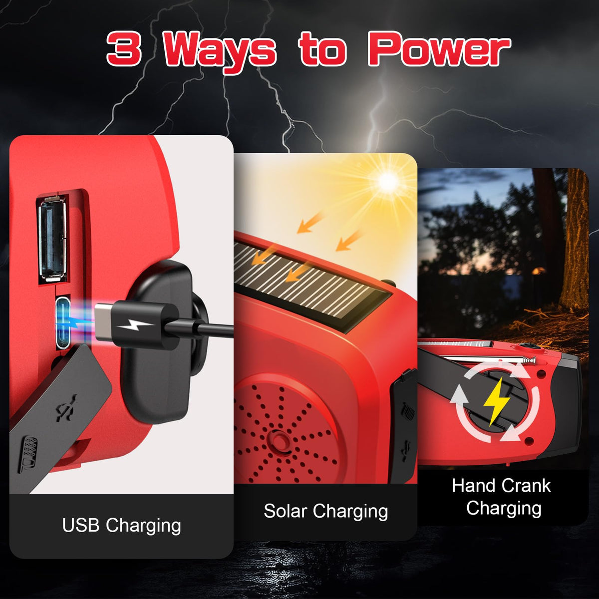 Wind Up Radio, Solar Emergency Radio, Portable Hand Crank Radio, AM/FM Radio with LED Torch, 2000mAh Rechargeable Power Bank, SOS Alarm, USB Phone Charger, Emergency for Camping Hiking (Light Orange)