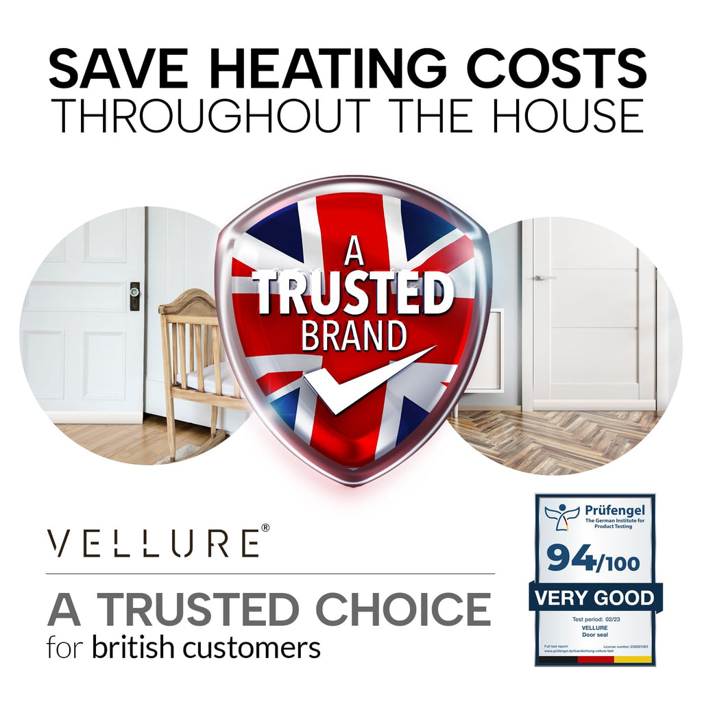 Vellure® Premium Door Draft Excluder Strip - Door Seal for Energy Saving - Quick and Easy Installation - Draught Excluder for Bottom of Door - Ideal for Keeping Out Cold
